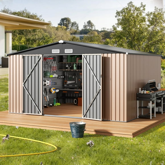 GVDV 10x12 FT Outdoor Metal Storage Shed, Durable Garden Shed with Updated Frame Structure for Backyard, Patio, Tool Storage, All-Weather Shelter