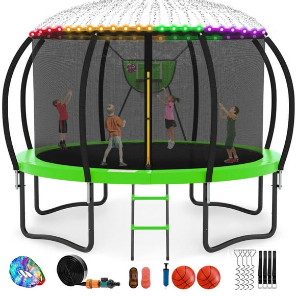 GVDV 14' Outdoor Trampoline, Backyard Recreational Pumpkin Trampoline for Kids