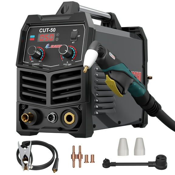 GZ GUOZHI 50Amp Plasma Cutter, Dual Voltage 110V/220V, 10MM Clean Cut, Air Cutter with Pre-Flow, Post-Gas, 2T/4T Modes