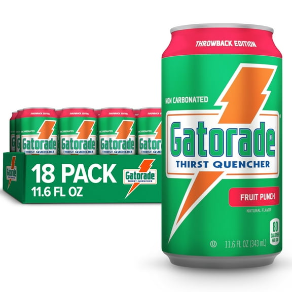 Gatorade Thirst Quencher Sports Drink Cans, Fruit Punch, Electrolytes, 11.6 fl oz Cans (18 Pack)