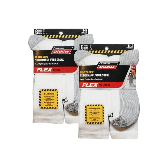 Genuine Dickies Men's Dri-Tech Crew Socks, 12 Pack