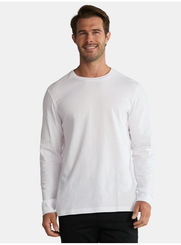 Men's & Big Men's Cotton Crewneck T-Shirt with Long Sleeves, Size XS-3XL