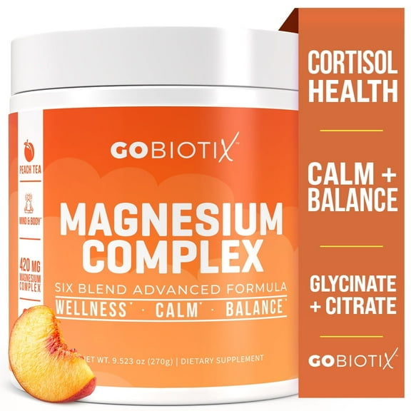 GoBiotix Magnesium Complex Powder with Magnesium Glycinate & Citrate, Peach Tea Flavor, 60 Servings