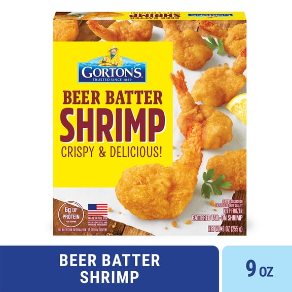 Gorton’s Beer Battered Whole Shrimp, Battered Tail-On Shrimp, Frozen, 9 Ounce Package