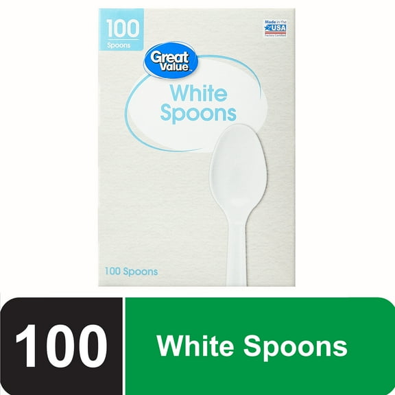 Great Value Plastic Basic White Spoons, 100 Count