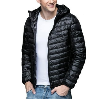 HardyComforts Puffer jackets for men with hood Lightweight Packable Hooded Jacket Puffy Winter Jacket Coat Men's Warm Cotton Padded Jacket Black SIZE:XL