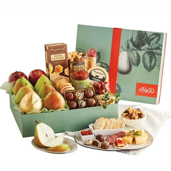 Harry & David Founder's Favorites Meat And Cheese Gift Basket, Food Gift Basket For All Occasions With 5 Pears, Apples, Cheese, Mixed Nuts, Popcorn, Salami, Relish, Cherries, Galettes, Mints, Truffle