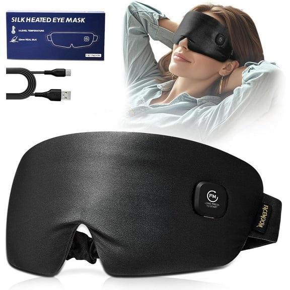 Heated Eye Mask for Dry Eyes - Silk Cordless Warm Eye Compress Moist Heat, FSA HSA Eligible, Eye Heating Pad for Stye Treatment, Tired Eyes, Sleep, Travel, Washable, Rechargeable, Black