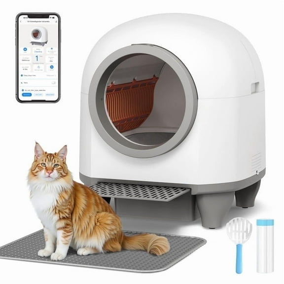 Homall Self-Cleaning Cat Litter Box with App Control, Safety Protection, WiFi, Automatic, Waste Bags, Gray