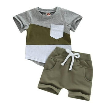 Hudaneo Toddler Boy Clothes Baby Boys Summer Outfits Patchwork Short Sleeve T-Shirt Shorts Set Summer Clothes Set 3M-3T
