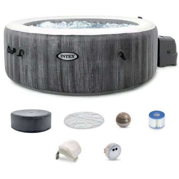 INTEX PureSpa Plus Greywood Deluxe 4 Person Inflatable Spa w/ Jets
