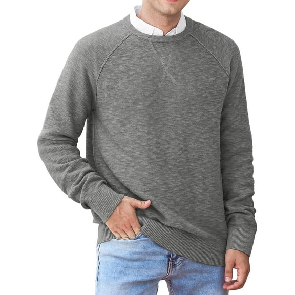Iceglad Men's Crewneck Sweater Soft Cotton Rib Knit Casual Long Sleeve Classic Pullover Sweater