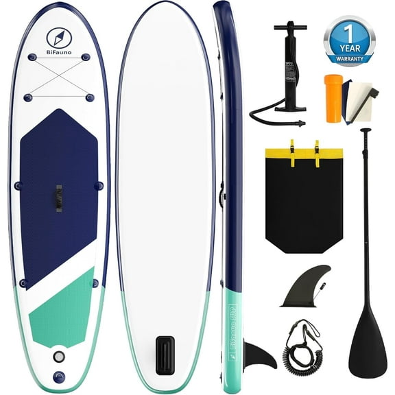 Bifanuo Inflatable Stand Up Paddle Board with SUP Accessories and Backpack Paddle Boards for Adults. Non-Slip Deck, Wide Stance, Bottom Fin, Double Action Pump