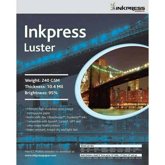 Inkpress PCL851150 Commercial Luster Inkjet Paper 8.5in. X 11in. 50 Sheets