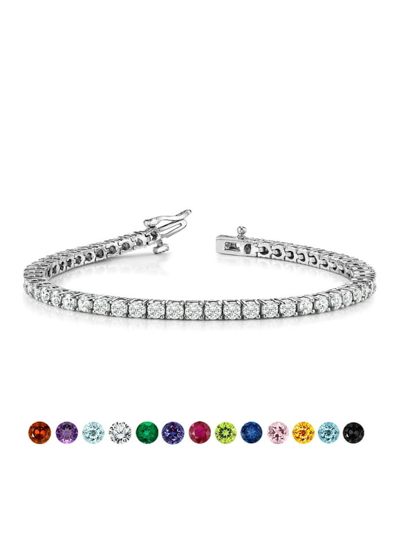 5.5 Carat April Cubic Zirconia - Round Cut Birthstone Tennis Bracelet Eternity Design - White Gold Plating, Female, Adult