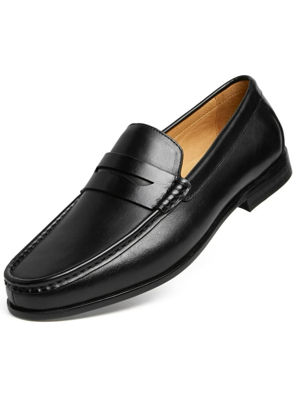 Mens Penny Loafers with Genuine Leather Business Dress Slip on Loafer Shoes for Men Black US 10.5