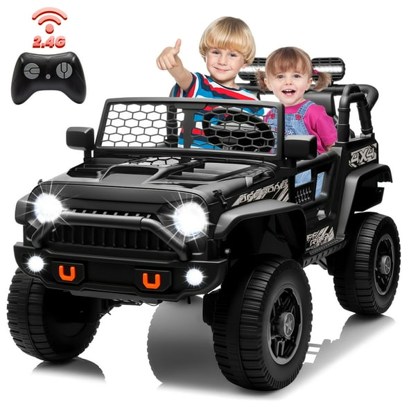 Joyracer 24V 2 Seater Kids Ride on Truck with Remote Control, 4×200W Motor, Electric Battery Powered Toys Car w/ 4 Wheels Spring Suspension, 3 Speeds, LED Lights, Bluetooth Music, Black