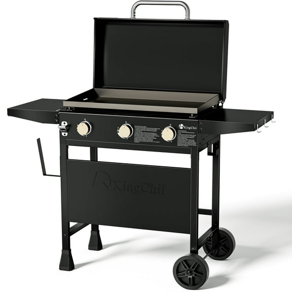 KingChii 3-Burner 28" Propane Griddle with Hard Cover for Camping, Tailgating, BBQ, Parties, Backyard & Patio