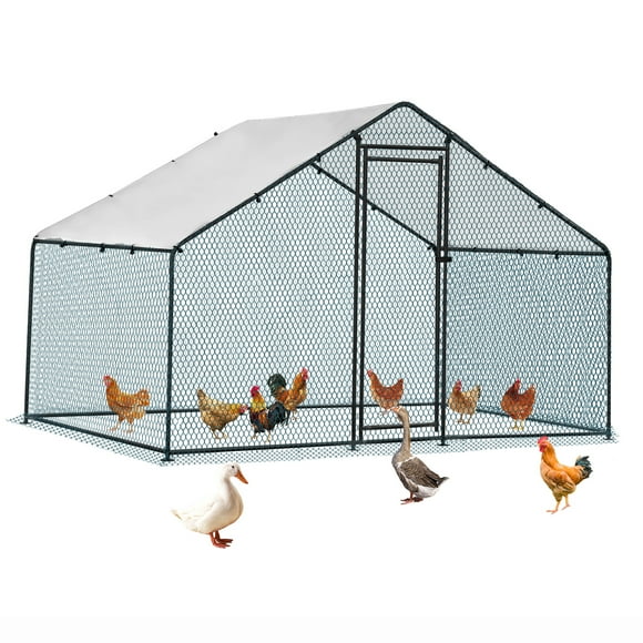 Ktaxon 6.5x10ft Walk-in Chicken Coop Metal Poultry Cage Waterproof Cover for Hens Rabbits Outdoor Black