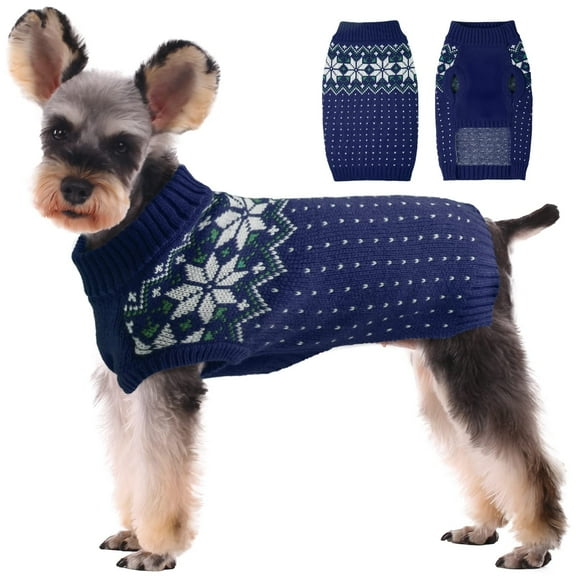 Kuoser Dog Cat Sweater, Holiday Christmas Snowflake Pet Warm Knitwear, Blue, XS