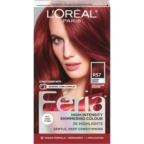 L'Oreal Paris Feria Shimmering Permanent Hair Color, R57 Cherry Crush, 1 Kit