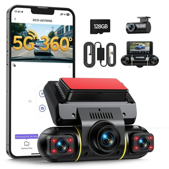 TOGUARD 360 Degree View 4 Channel Dash Cam Front and Rear Inside 5G WiFi Dash Camera for Cars APP Control IR Night Vision Parking Monitor Emergency Recording 128G SD Card Included