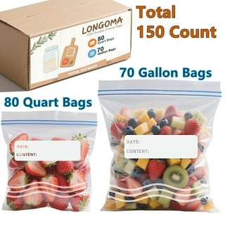 LONGOMA Fresh Seal Freezer Guard Double Zipper Freezer Bags, Gallon + Quart Size Kitchen Storage Bags 150 Count Stand Up Bottom