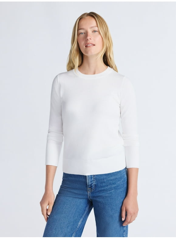Women's and Women's Plus Cozy Yarn Crewneck Sweater with Long Sleeves. Lightweight, Sizes XS-4X