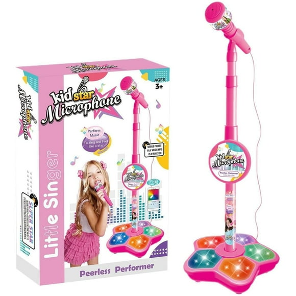 karymi Stand Up Microphone Kids Child Microphone with Adjustable Stand for Kids Karaoke Machine with Lights Girls Party Pastime Sing Musical Toy with Flashing Lights Toys Age 6-8