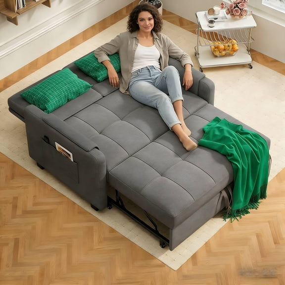 Sleeper Sofa Bed,Lofka Pull Out Loveseat Couch with Storage Pocket and Adjustable Backrest for Living Room, Dark Gray