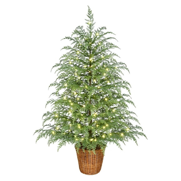 4' Pre-Lit Green Cypress Artificial Christmas Potted Tree with 100 Warm White Twinkle LED Lights, by My Texas House