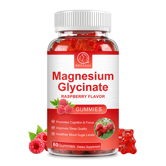 Magnesium Glycinate Gummies 500mg - Sugar Free Magnesium Potassium Supplement with Magnesium for Mood Support & Sleep for Adults - 60 Raspberry Gummies