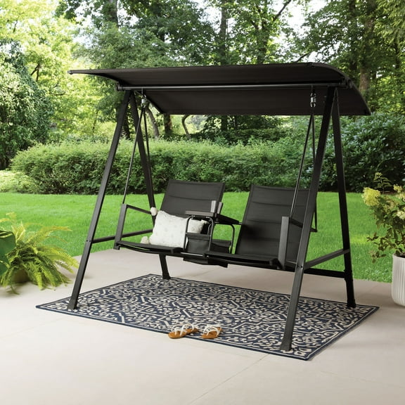 Mainstays Dashwood 2-Seat Steel Canopy Porch Swing, Black