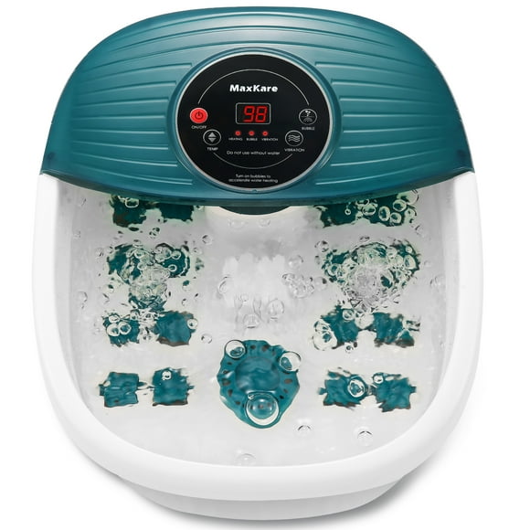 MaxKare Foot Soak Spa Bath Massager with Heat, Bubbles, and Vibration, Digital Temperature Control, 16 Detachable Massage Rollers, Soothe and Comfort Feet - Green