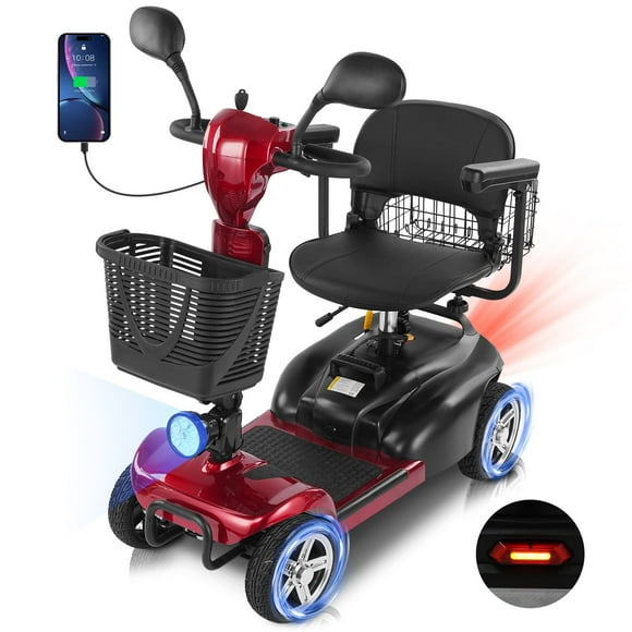 Mbxcooter 4 Wheel Mobility Scooter for Adults/Seniors,15-45 Miles Folding Electric Mobility Scooter,350W Electric Powered Wheelchair Device,Long Range Power Extended Battery,Dual Baskets