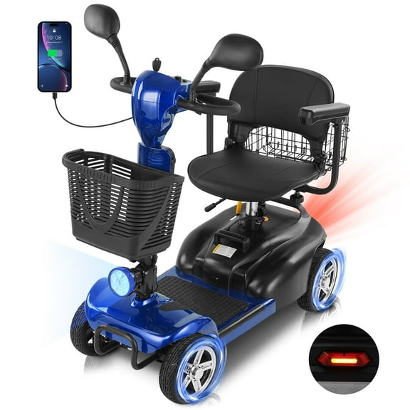 Mbxcooter 4 Wheel Mobility Scooter for Adults/Seniors,15-45 Miles Folding Electric Mobility Scooter,350W Electric Powered Wheelchair Device,Long Range Power Extended Battery,Dual Baskets