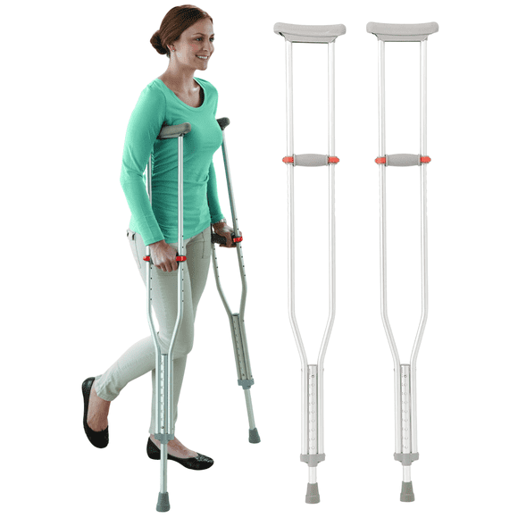 Medline Crutches for Adults, Lightweight, 5'2"-5'10", Regular, 300 lbs, Weight Capacity, Aluminum, Silver