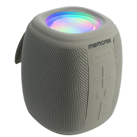Memorex MX-BTS10(S) | Bluetooth Speaker | Wireless Speaker with Bluetooth 5.1 | USB/TF/FM Radio, Hands-Free Calling, LED Lighting, USB-C Fast Charging, Portable Speaker for Home & Outdoor (Silver)