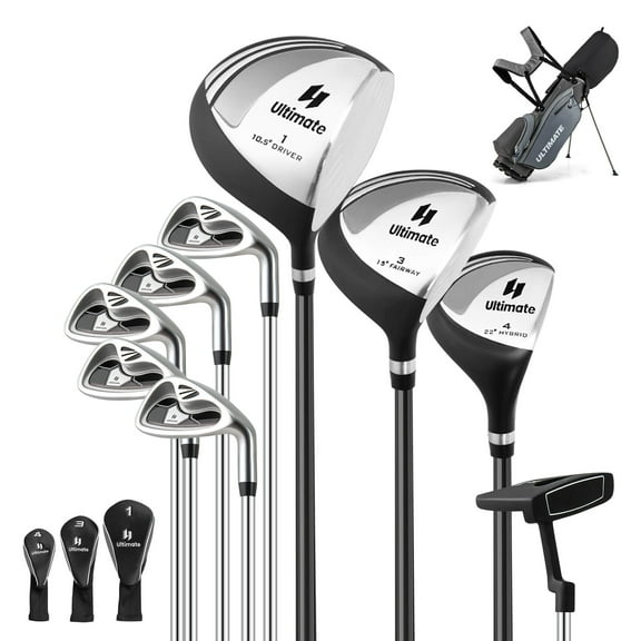 Costway Men's Complete Golf Clubs Package Set 10 Pieces Includes Alloy Driver Gray