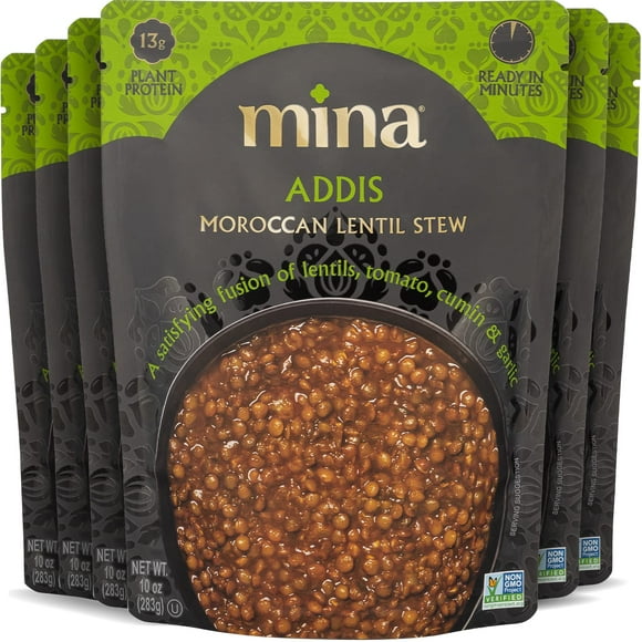 Mina Moroccan Lentils - 10 oz, 6 Pack, Vegan & Gluten Free Lentil, Ready to Eat Meals