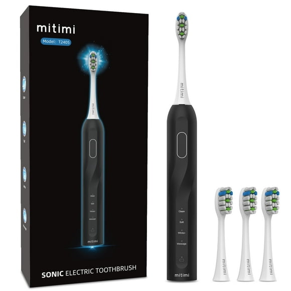 Mitimi T2405 Sonic Electric Toothbrush, 4 Brushing Modes, Smart Timer & IPX7 Waterproof, for Adults and Kids, Black