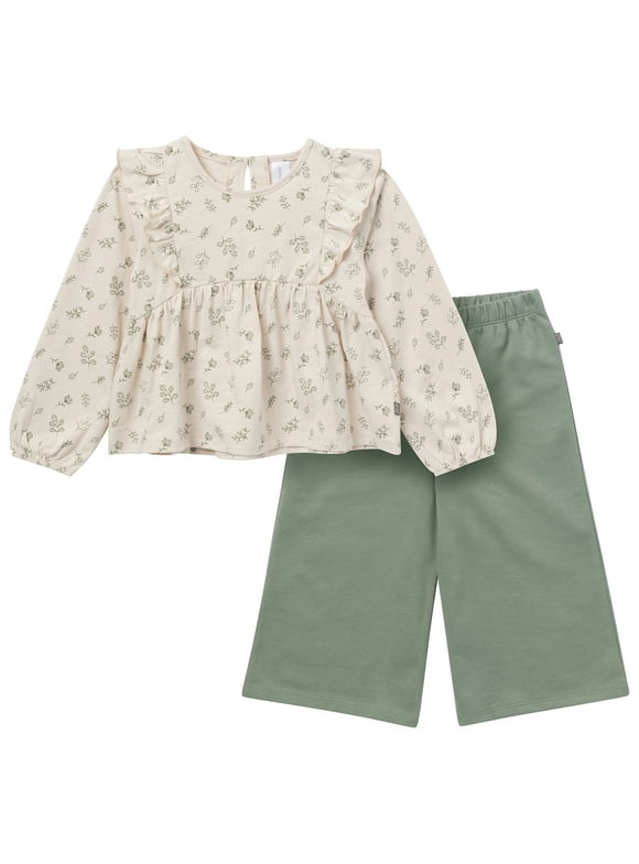 by Gerber Toddler Girl Top and Wide Leg Pant Outfit Set, 2-Piece, Sizes 12 Months - 5T