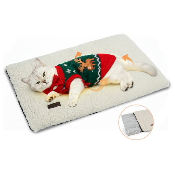 Self Warming Cat Bed for Indoor Fluffy Self Heating Pet Pad with Washable Cover Non Slip Dog Bed for Small Dogs, Beige, 29*19