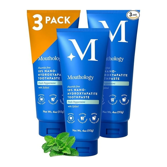 Mouthology Toothpaste, 10% Nano Hydroxyapatite, Fluoride Free, Adults, Mint, 4 oz, 3 pack