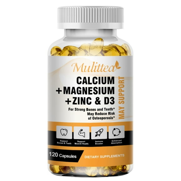 Mulittea Calcium Magnesium Zinc with Vitamin D3 Supplement, Strong Bones, Teeth & Heart, Easy to Swallow, 120 Capsules