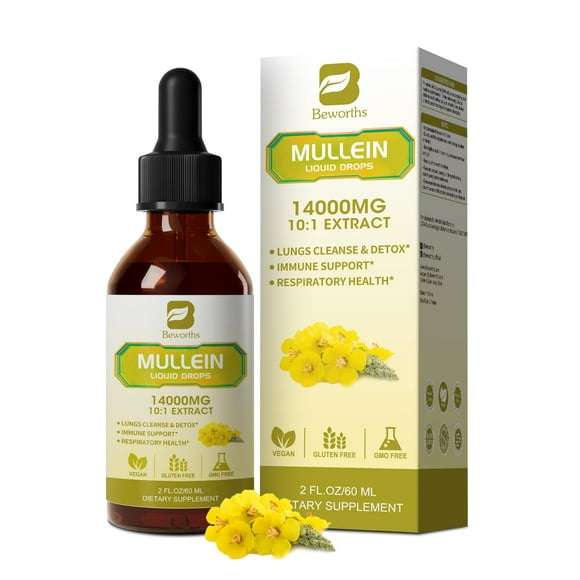 Mullein Drops for Lungs, Lung Detox & Cleanse, 420,000‬mg Mullein Leaf Extract Tincture, for Respiratory, Immune, 30 Servings