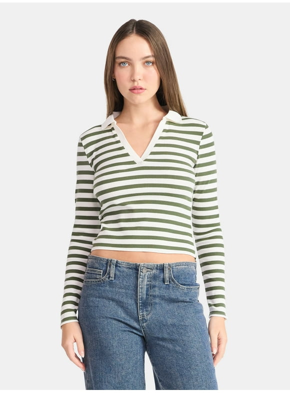 Johnny Collar Tee with Long Sleeves, Women's