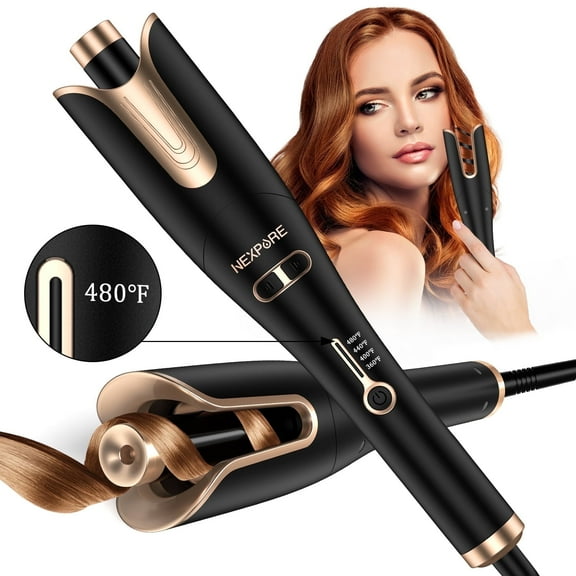 NEXPURE Curling Iron, Professional Automatic Hair Curler with 1" Large Rotating Barrel, Gold