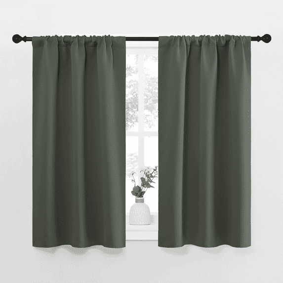 NICETOWN Blackout Curtains Modern Rod Pocket Room Darkening Thermal Insulated Drapes for Kitchen, 2 Panels, W34 x L54, Dark Mallardm