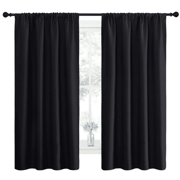 NICETOWN Blackout Curtains Thermal Insulated Rod Pocket Window Treatments Room Darkening Drapes for Bedroom, Black, 42"x63", 2 Panels